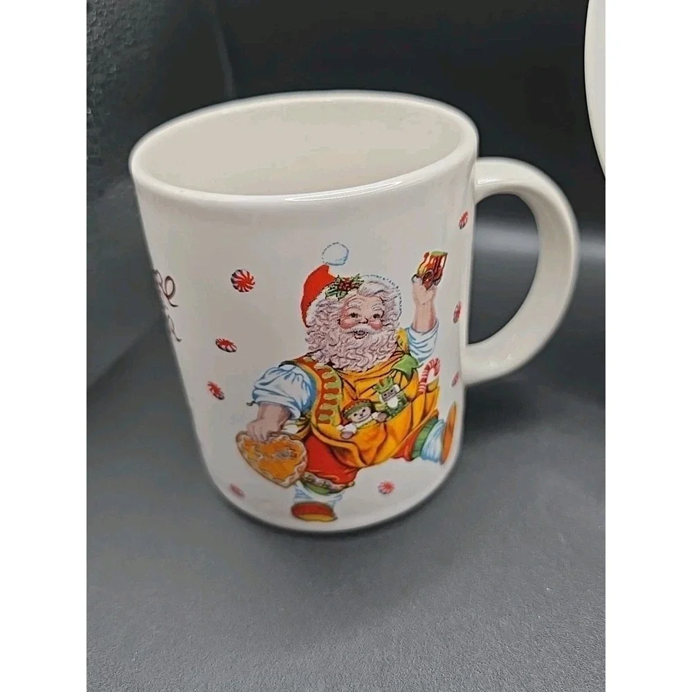 Vintage Santa's Magical Cookies Plate & Cup Genuine Stoneware Set GUC Christmas